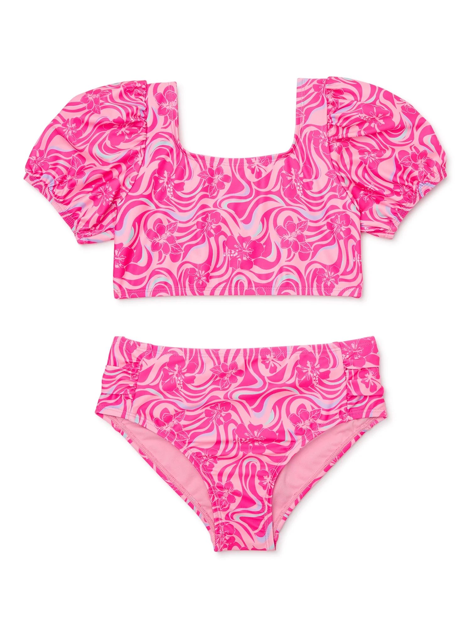 Wonder Nation Girls Puff Sleeve Bikini Swimsuit with UPF 50, Sizes 4-16 | Walmart (US)