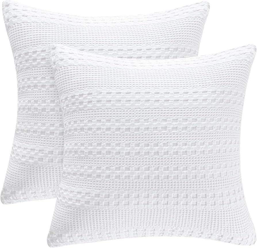 PHF 100% Cotton Waffle Weave Euro Sham Covers, 2 Pack 26" x 26" Pillow Covers for Elegant Home De... | Amazon (US)