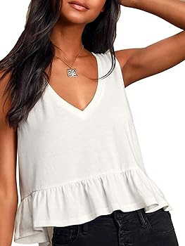 LYANER Women's Casual V Neck Ruffle Hem Babydoll Tank Top Sleeveless Flowy Peplum Tops | Amazon (US)