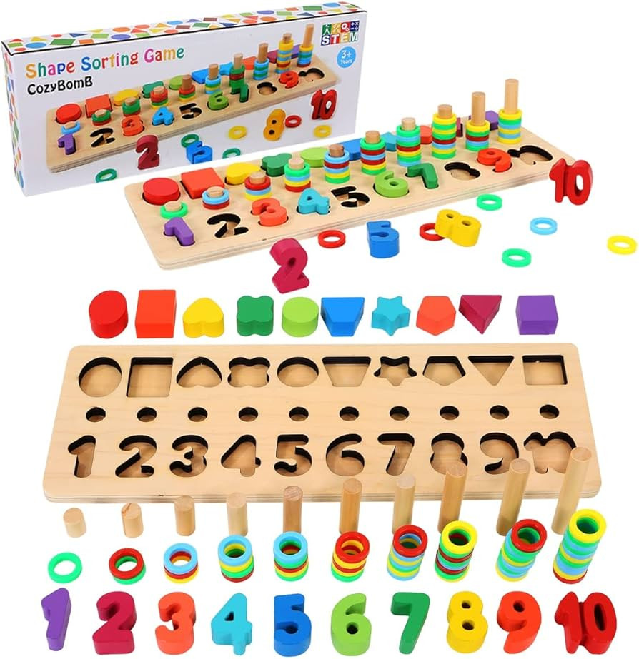 CozyBomb Wooden Number Puzzle Sorting Montessori Toys for 1 Year Old Toddlers - Shape Sorter Coun... | Amazon (US)