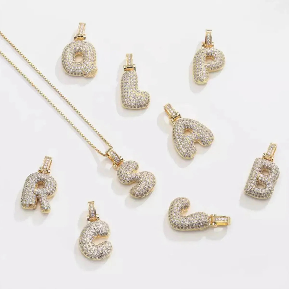 Bubble Initial Necklace - Box Chain - Ahava J | Ahava Jewels