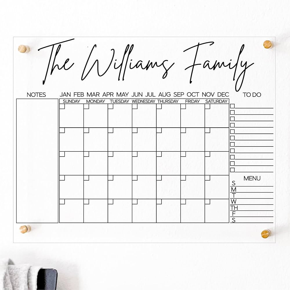 Acrylic Family Wall Calendar - Personalized Calendar - Glass Calendar For Wall - Large Acrylic Ca... | Amazon (US)