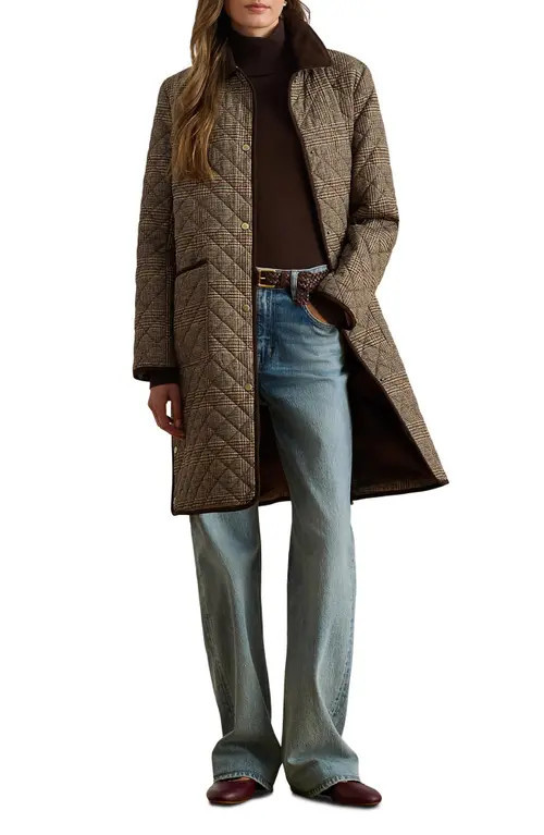 Lauren Ralph Lauren Glen Plaid Quilted Coat in Heritage Plaid at Nordstrom, Size X-Large | Nordstrom