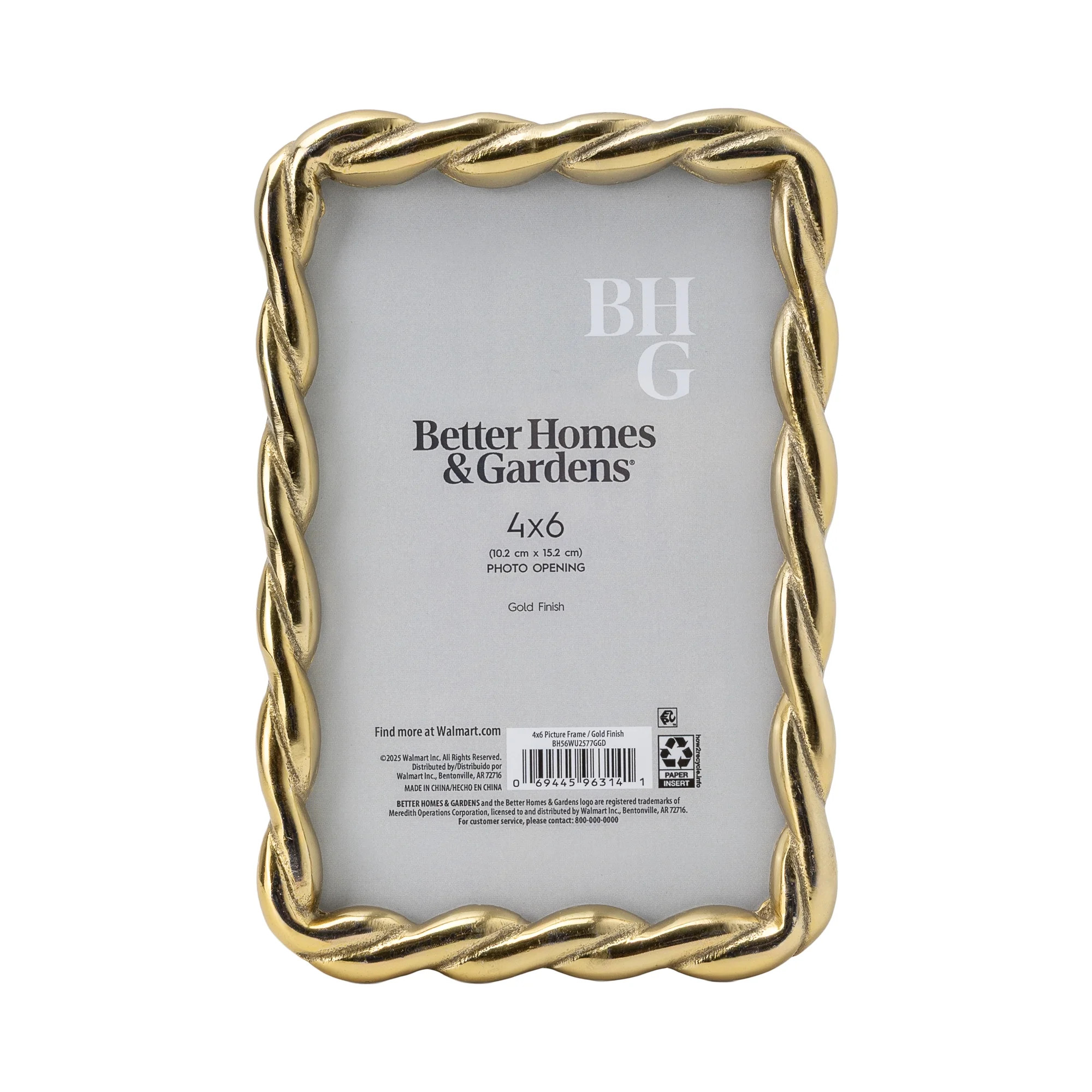 Better Homes & Gardens 4" x 6" Gold Rope Metal Tabletop Picture Frame | Walmart (US)