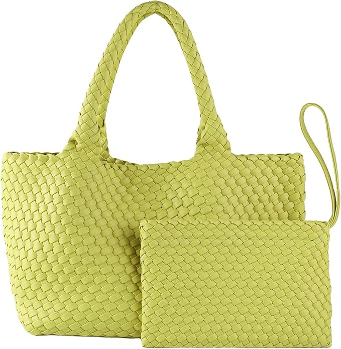 SporGenius Woven Tote Bag for Women, Vegan Leather Beach Bags with Small Purse, Large Travel Top ... | Amazon (US)