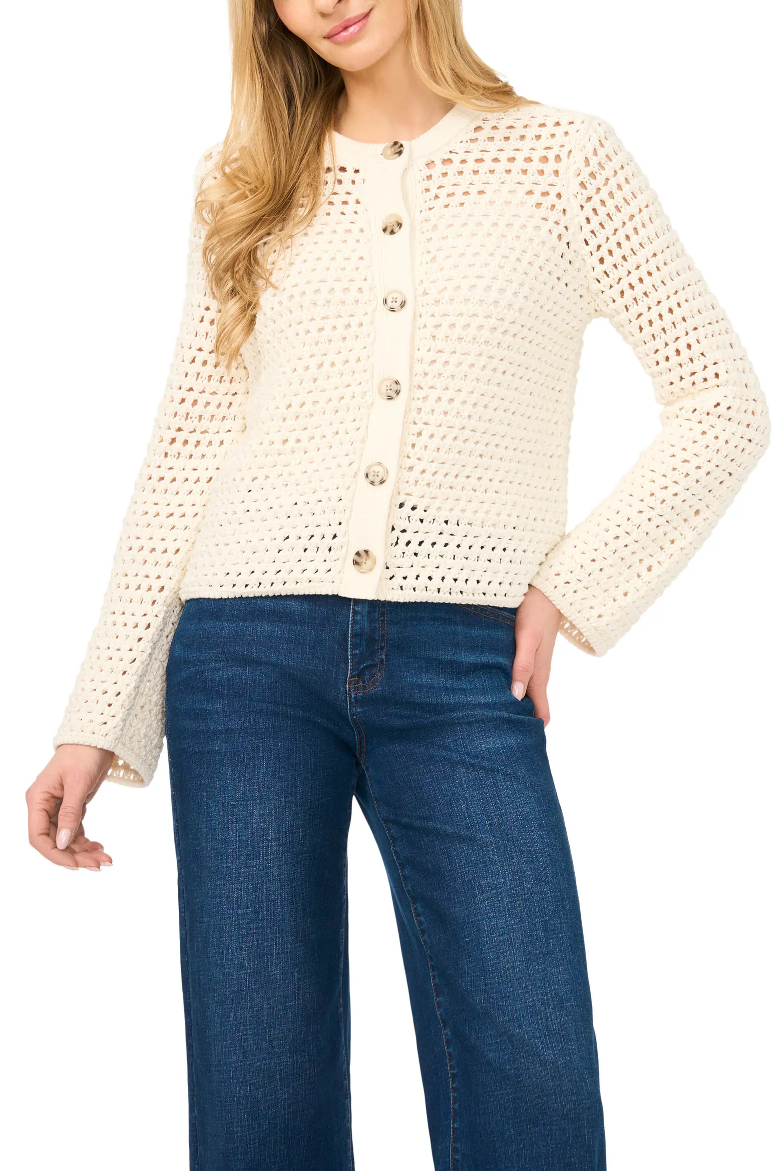Open Stitch Button Front Cardigan (Women) | Nordstrom | Nordstrom