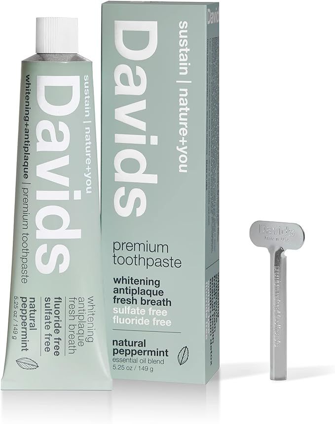 Davids Natural Whitening Toothpaste, Antiplaque, Fluoride Free, SLS Free, Peppermint, Metal Tube,... | Amazon (US)