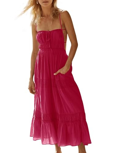 Wenrine Womens Summer Beach Dresses Backless Spaghetti Straps Self Tie Tiered Flowy Casual Maxi D... | Amazon (US)