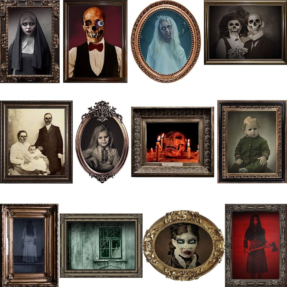 Halloween Decorations, 12 Pieces Laminated Halloween Gothic Decor Poster Frames Durable Haunted H... | Amazon (US)