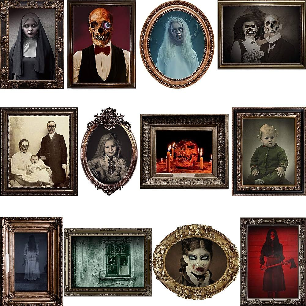 Halloween Decorations, 12 Pieces Laminated Halloween Gothic Decor Poster Frames Durable Haunted H... | Amazon (US)