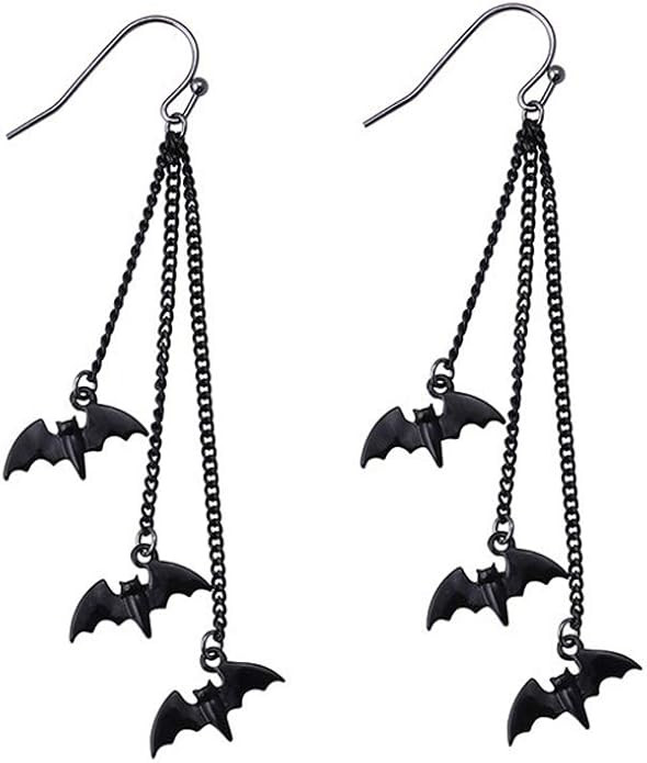 Halloween Black Bat Vampire Dangle Earrings Necklace Set Long Dangle Hook Earrings Halloween Cost... | Amazon (US)