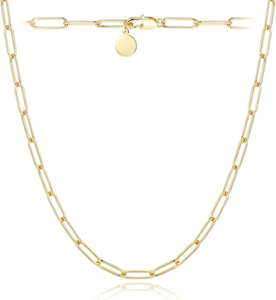 Paperclip Necklace,14K Gold Plated Oval Dainty Choker Chain Link Necklace for Women Girls | Amazon (US)