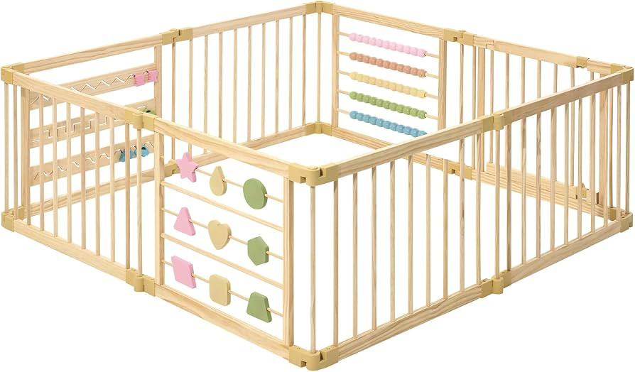 ZETY Natural Wood Baby Playpen \u2013 8 or 10 Panel Foldable Play Yard with Door Panel and Built-... | Amazon (US)