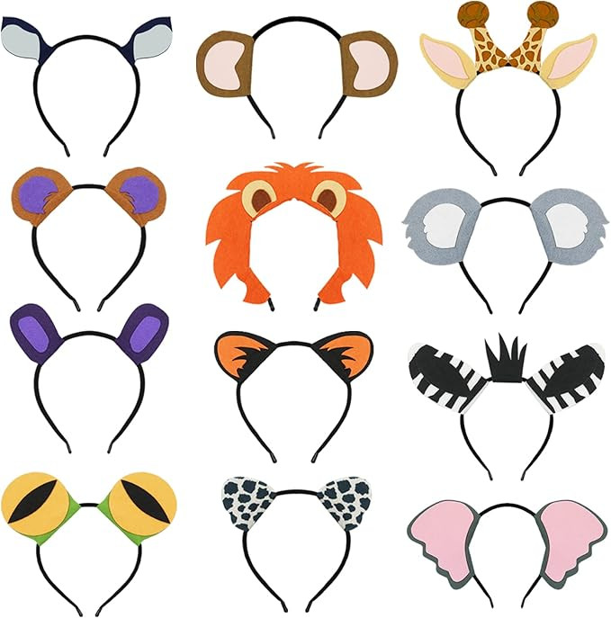 Flying Childhood 12Pcs Felt Animal Headbands Ears for Safari Jungle Wild One Birthday Party Decor... | Amazon (US)