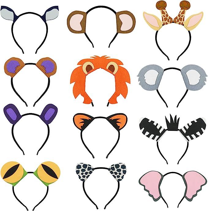 Flying Childhood 12Pcs Felt Animal Headbands Ears for Safari Jungle Wild One Birthday Party Decor... | Amazon (US)