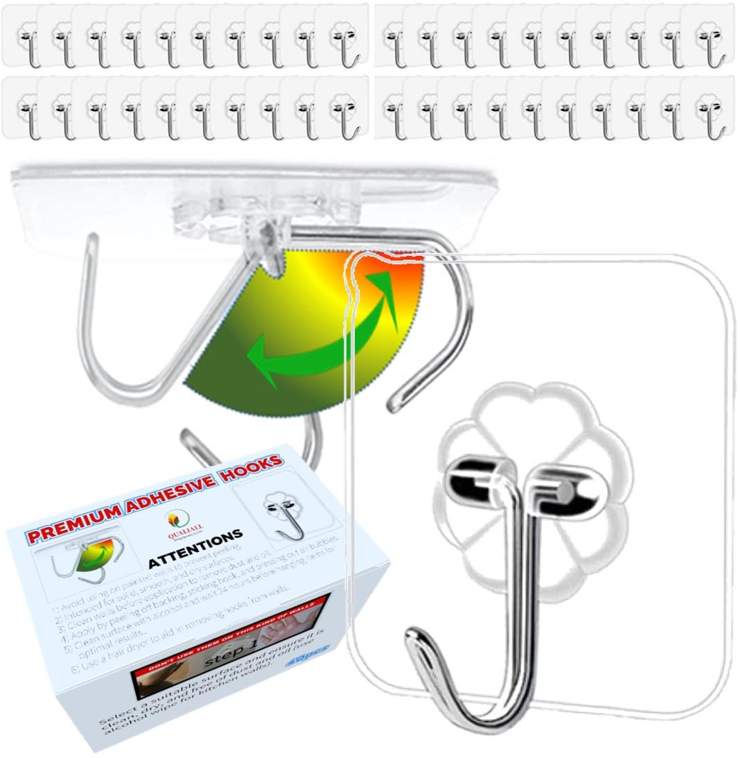 40pcs Heavy Duty Adhesive Hooks for Damage-Free Hanging - Transparent Plastic Hangers for Ceiling... | Amazon (US)