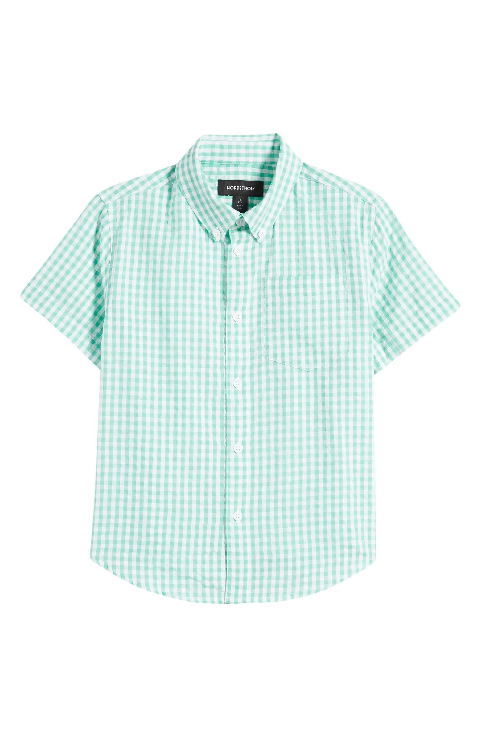 Nordstrom Kids' Short Sleeve Cotton Gingham Button-Down Shirt | Nordstrom | Nordstrom