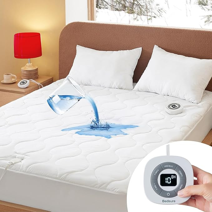 Bedsure Waterproof Heated Mattress Pad Queen - Cotton Bed Warmer with Memory & Preheat Functions,... | Amazon (US)