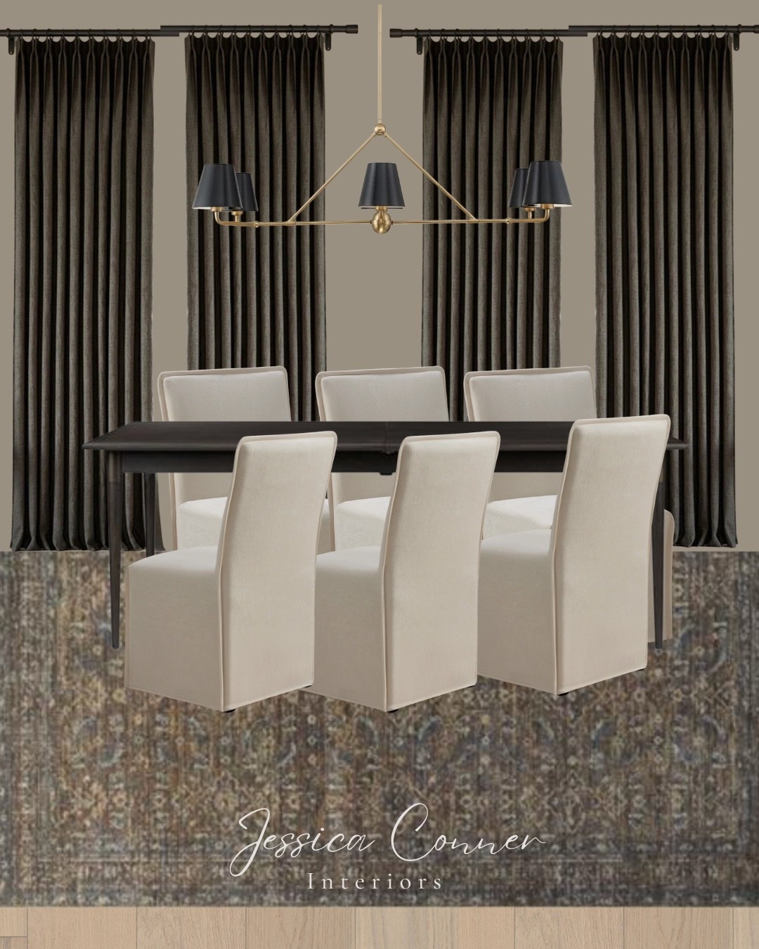 Moody, vintage charm is the perfect pairing with modern elements in this dining room design. The pleated drapes create a bold backdrop, while the dark table creates a great coordinating anchor to the space.

If you’re ready to transform your dining space into a statement-worthy retreat, let’s bring your vision to life—book your virtual design session today!


#LTKHome