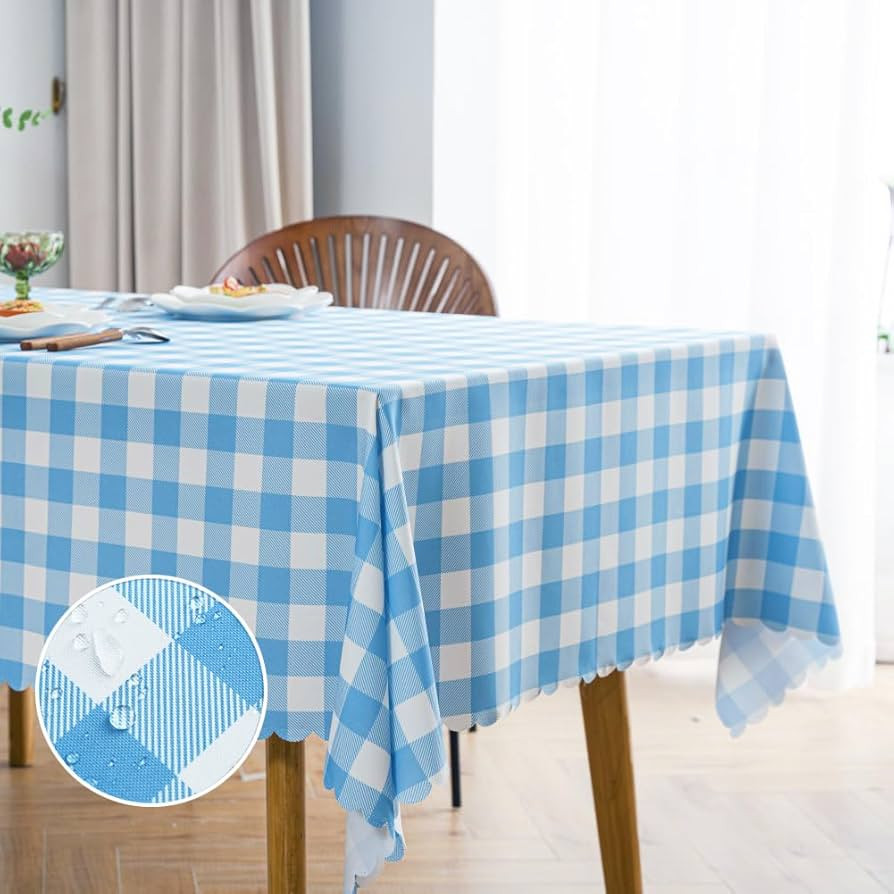 MANGATA CASA Light Blue Gingham Tablecloth for Rectangle Tables- Checkered Table Cloth Waterproof... | Amazon (US)