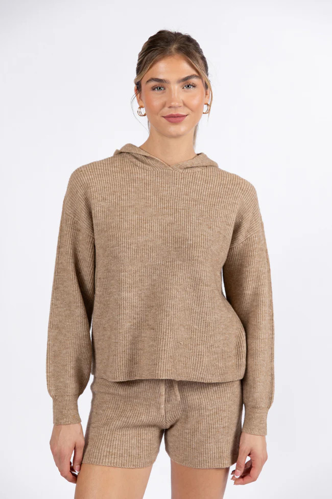 Cloud Chaser Mocha Sweater Knit Hoodie FINAL SALE | Pink Lily