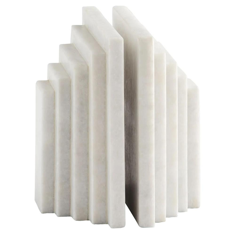 Elroe Modern Classic White Marble Paneled Bookends | Kathy Kuo Home