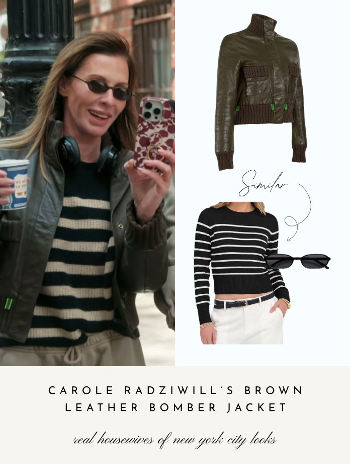 Carole Radziwill's Brown Leather Bomber Jacket is by Miu Miu // Shop Similar Styles of Her Look 

 