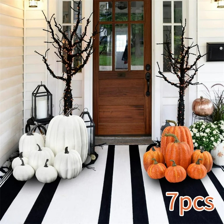 BESTSKY 7PCS Pumpkins White Orange, Fall Artificial Pumpkins for Decoration Different Sizes, Than... | Walmart (US)