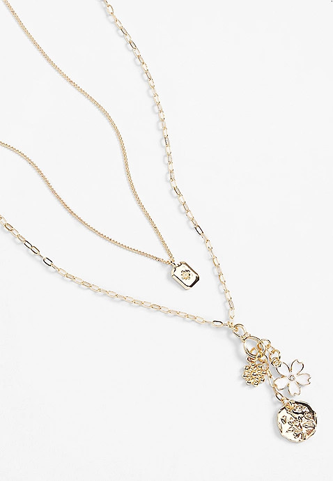 Floral Charm Layered Necklace | Maurices