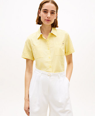 Women's Linen Short-Sleeve Shirt | Macy's