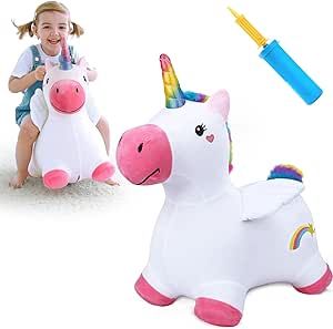 iPlay, iLearn Bouncy Pals Unicorn Horses, Toddler Girl Bouncing Animal Hopper, Inflatable Plush H... | Amazon (US)