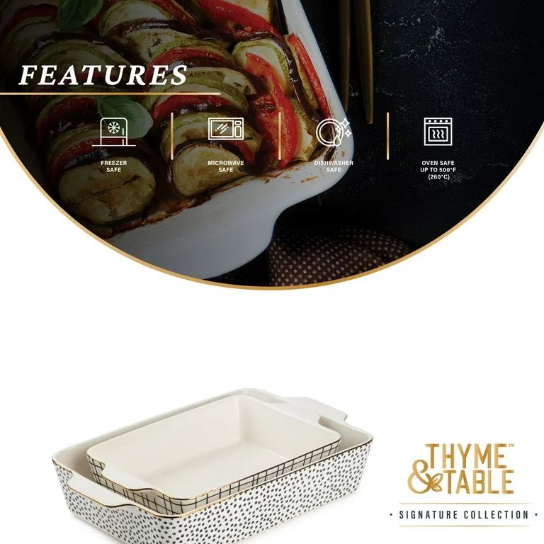Thyme & Table Stoneware Rectangular Baker, Baking Dish, Black & White Dot, 2-Piece Set - Walmart.... | Walmart (US)
