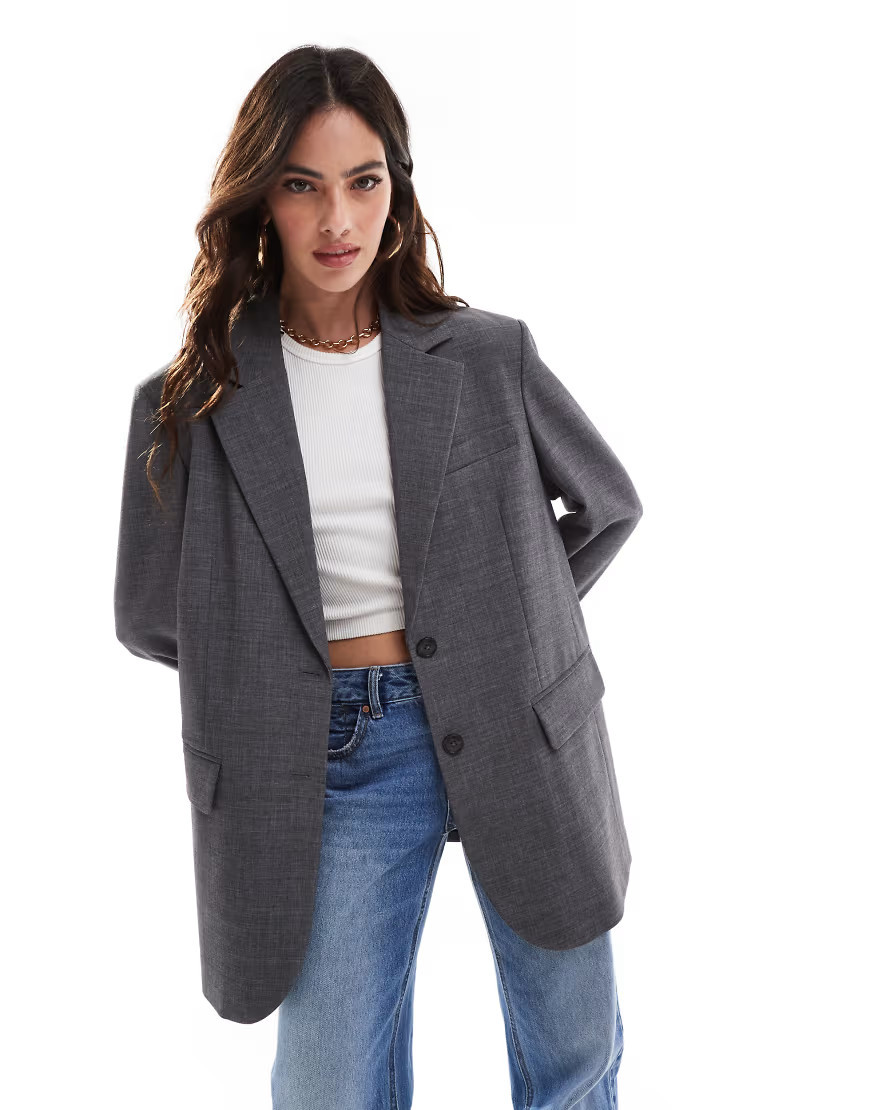Stradivarius oversized blazer in gray | ASOS (Global)