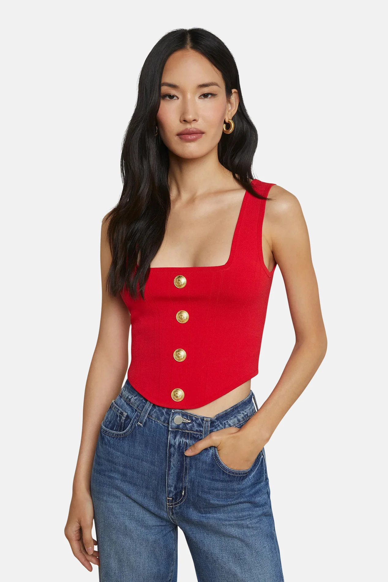 Saga Top Scarlet Red/Gold | Blue & Cream