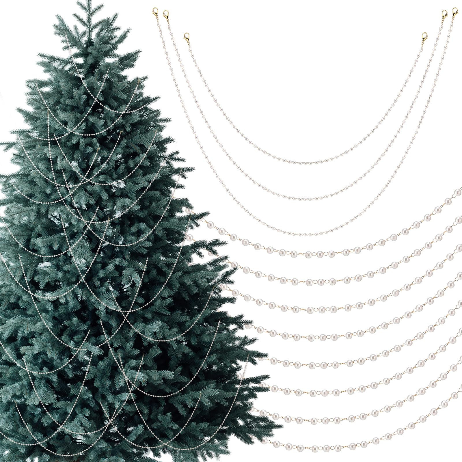 25 Pcs Christmas Tree Beads Garland with Hooks White Artificial Pearl Strands Chain Faux Pearl Ha... | Amazon (US)