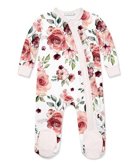 White Ruby Floral Ruffle-Trim Footie - Infant | Zulily