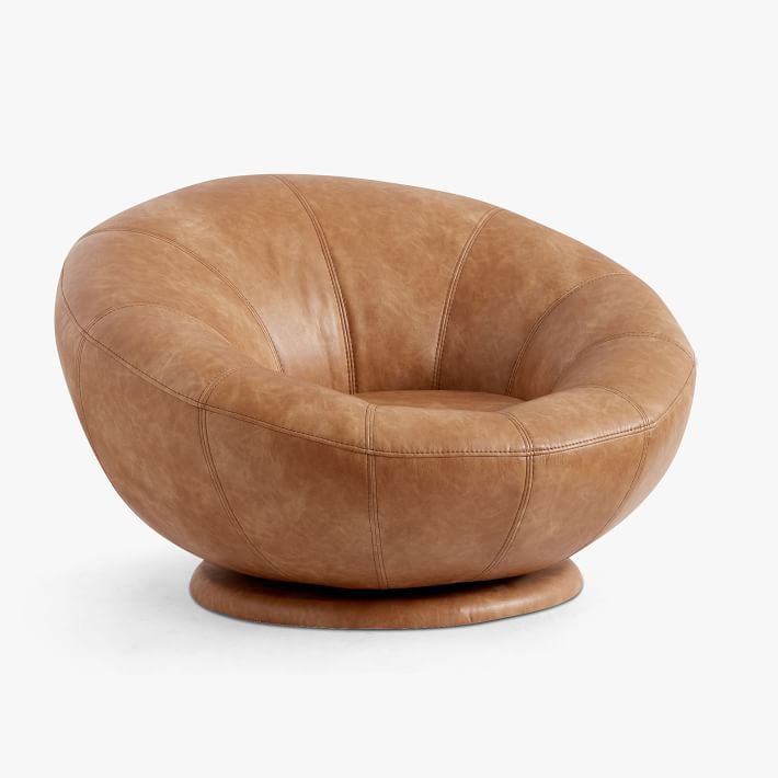 Faux Leather Caramel Groovy Swivel Chair | Pottery Barn Teen