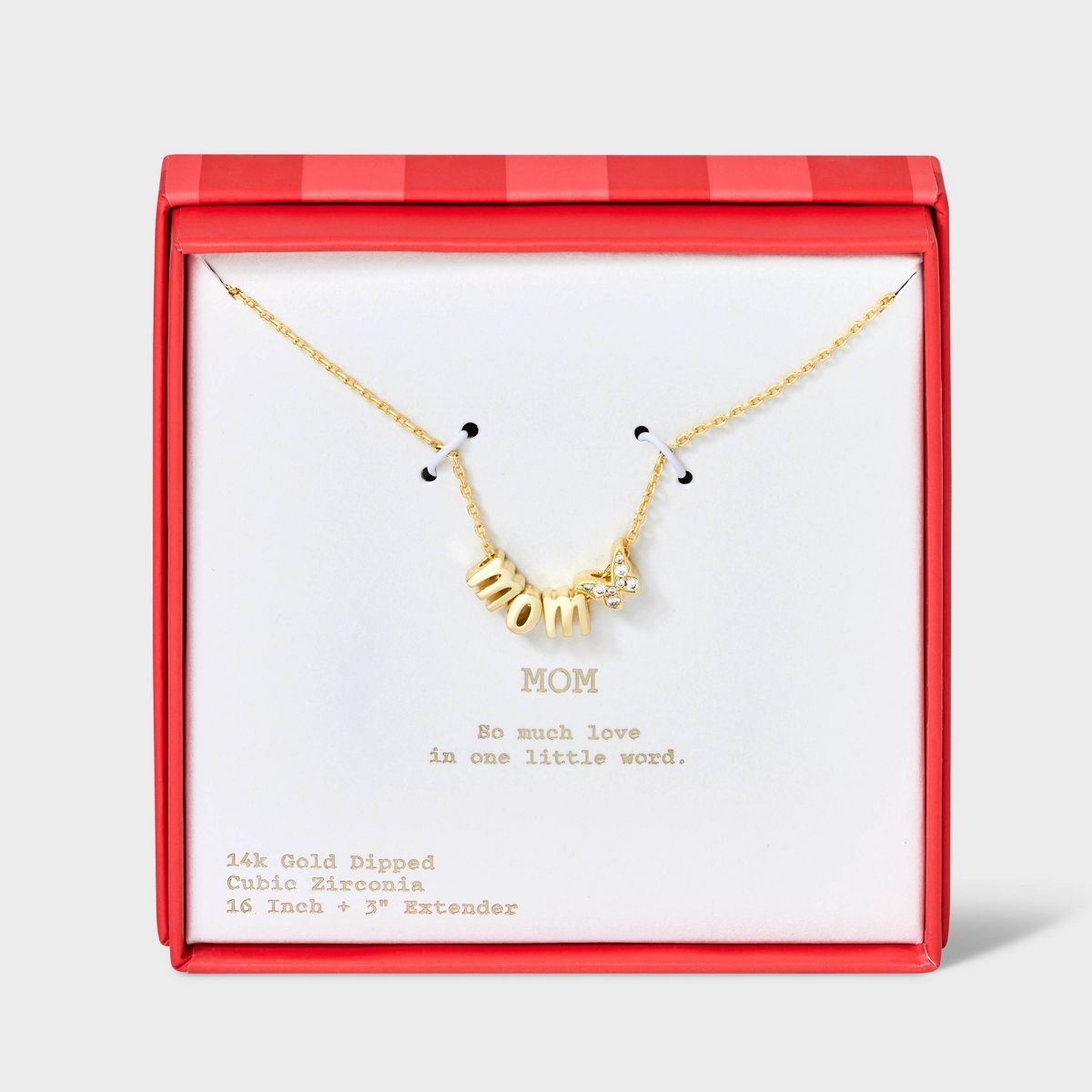 14k Gold Dipped "MOM" with Cubic Zirconia Butterfly Slider Pendant Necklace - A New Day™ Gold | Target