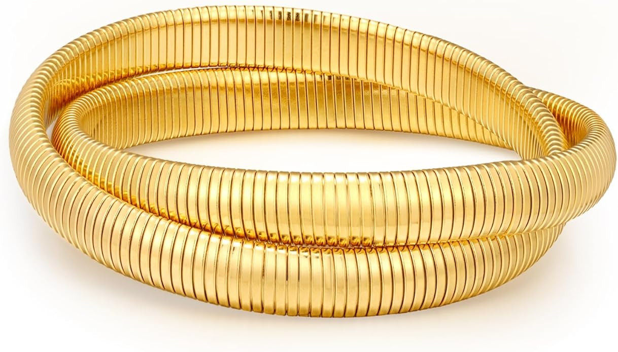 Gold Bangle Bracelets for Women Chunky Stretch Bracelets for Women 18K Gold Plated Stainless Stee... | Amazon (US)