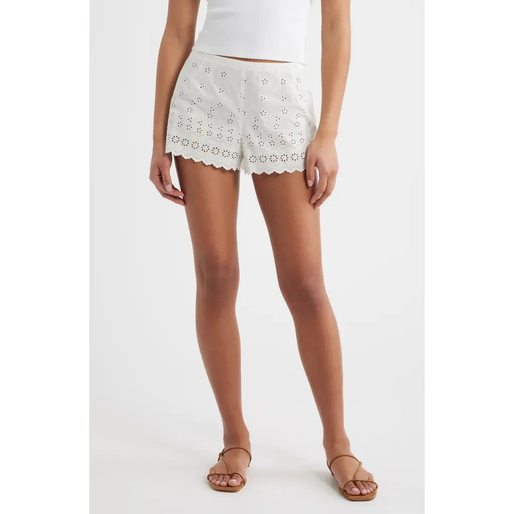 DÔEN Arda Eyelet Organic Cotton Mini Shorts in Salt at Nordstrom, Size 2 | Nordstrom