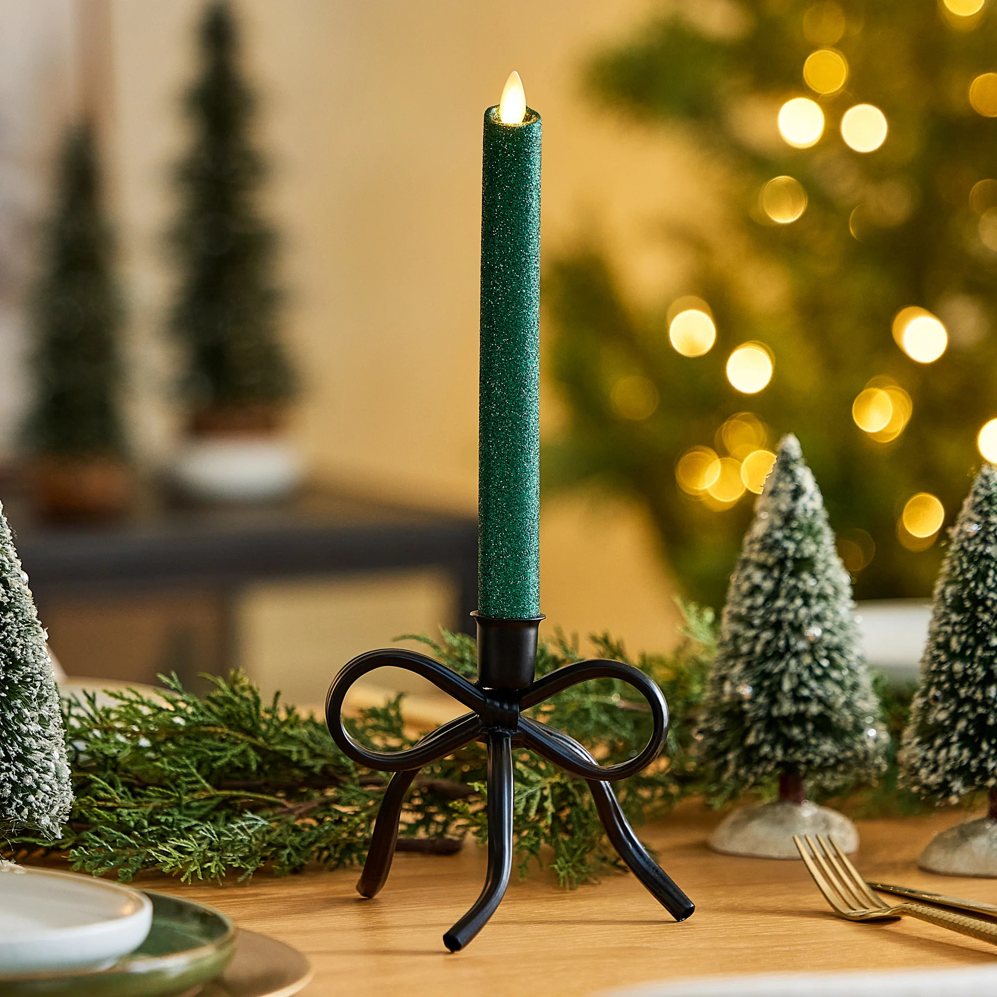 Holiday Green Glitter Flameless Candle Taper | Luminara