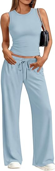 Trendy Queen Women's 2 Piece Summer Lounge Sets Butter Soft Tank Top & High Waisted Wide Leg Pant... | Amazon (US)