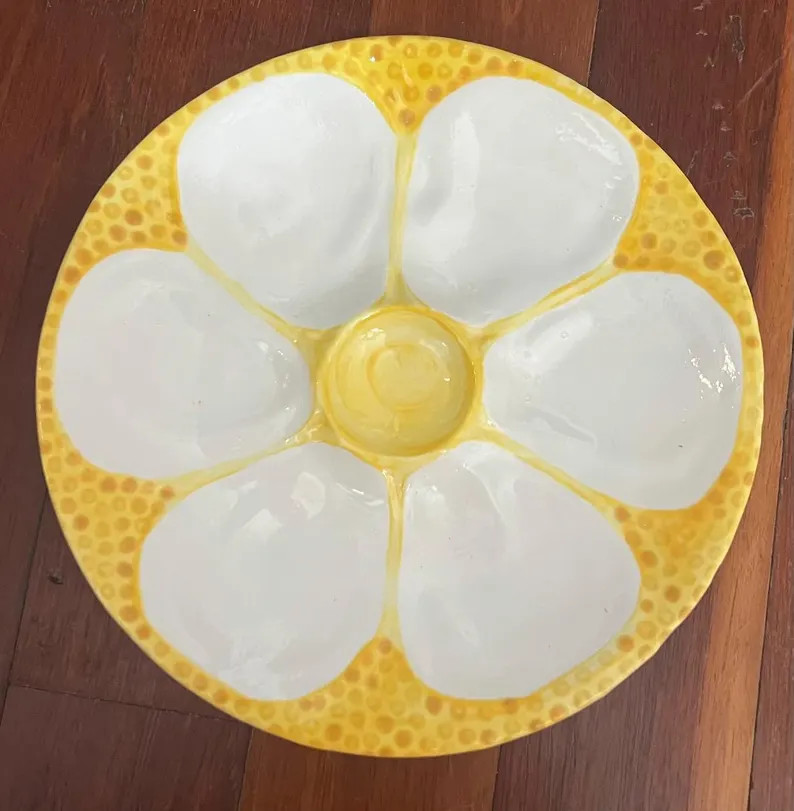 Hand Painted Cast Oyster Plate - Yellow Dots | Etsy (Global)