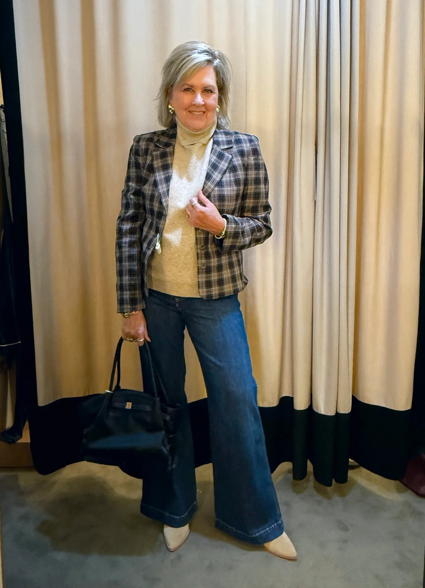 Plaid blazer size XL | turtleneck sweater size medium | Wide leg jeans size 29 

#LTKWorkwear #LTKStyleTip #LTKSaleAlert