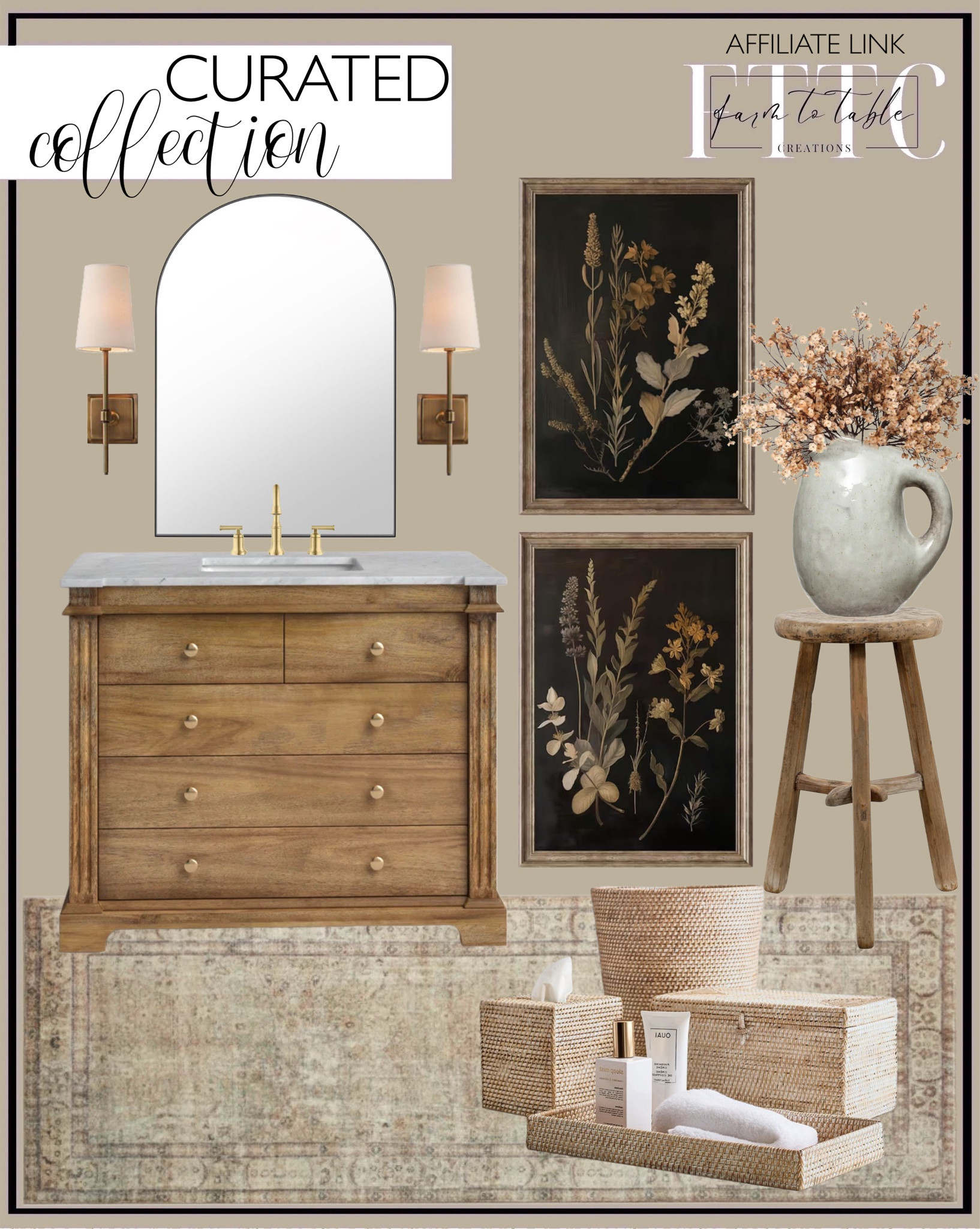 Curated Bathroom Collection. Follow @farmtotablecreations on Instagram for more inspiration.

Loloi Margot Antique/Sage Area Rug. Double Handle Bathroom Faucet. Single Bathroom Vanity Set. Pearsom Shade Sconce. Tava Bath Accessories. Vintage Floral Wall Art. Round Vintage Stool. Bloomingville Stoneware Pitcher. Arched Bathroom Mirror. Baby’s Breath Artificial Flowers  

Bathroom Space | Neutral Stems | Spring Stems | Bookshelf Decor | Bedroom Space | Cozy Corner | Bathroom | Curated Entryway | Spring  Decor | End of Year Clearance | Trending Decor | Viral Decor | Amazon Holiday | Bedroom corner | Coffee Table Decor | Neutral Decor | Fall Stem Sale | Target Finds | Skinny Bench | Bedroom | Living Room | Breakfast Nook | Amazon Home | Target Sale | Loloi Rugs | Magnolia Home | console table | console table styling | faux stems | entryway space | front porch decor | neutral decor | entryway decor | cozy home | affordable decor |  home decor | home inspiration | console styling | entryway rug | cozy moody home | moody home decor | neutral home | bathroom decor | living room | spring decor | Hearth & Hand | Studio McGee




#LTKSaleAlert #LTKHome #LTKFindsUnder50