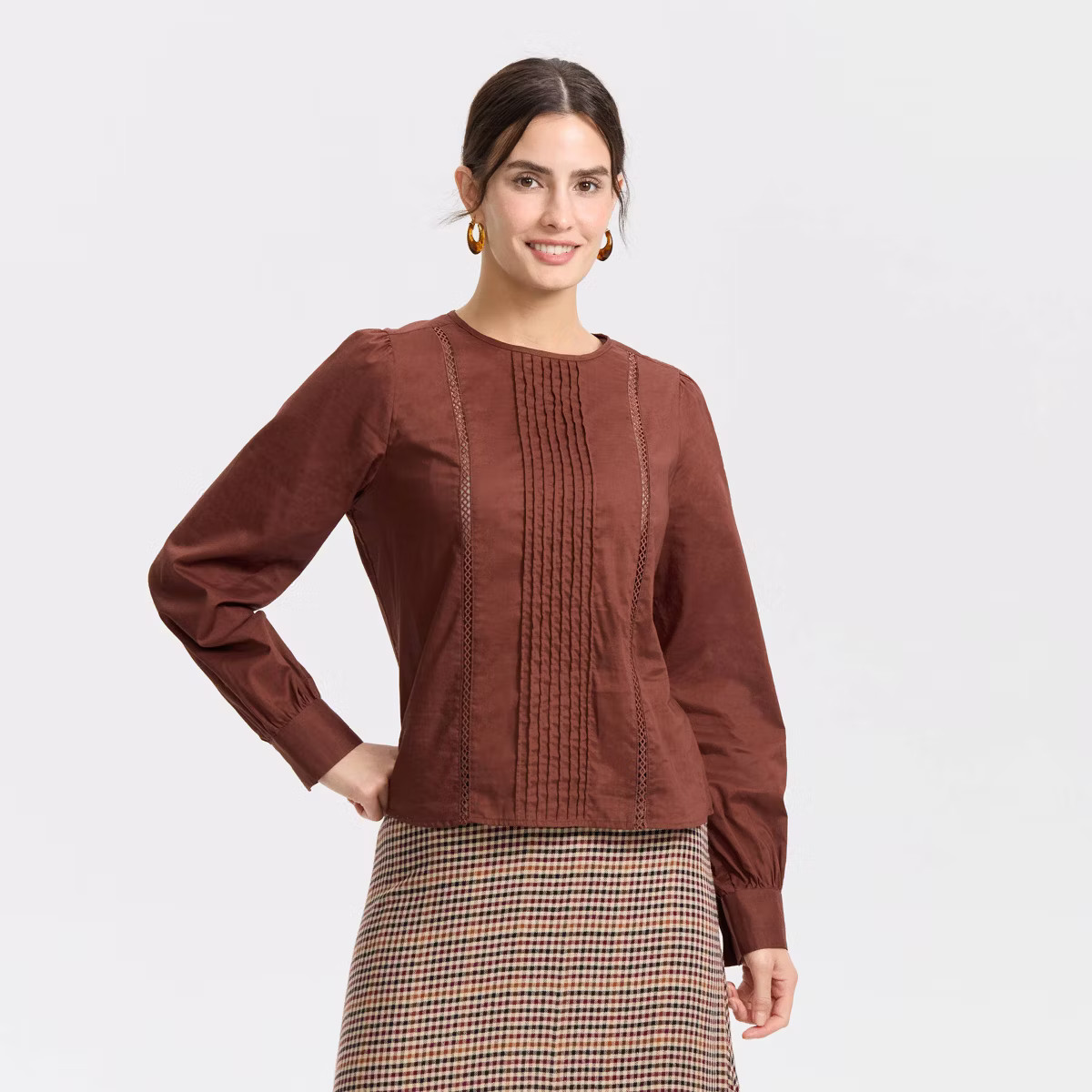 Women's Bishop Long Sleeve Pintuck Blouse - Universal Thread™ | Target