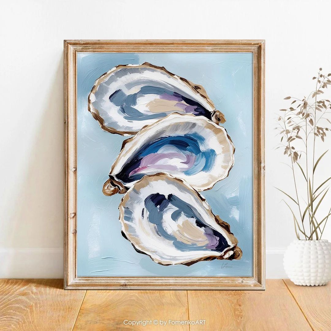 Coastal Oysters Wall Art Print of My Oil Painting, Beach House Decor Ocean Oyster Shells on Canva... | Etsy (US)