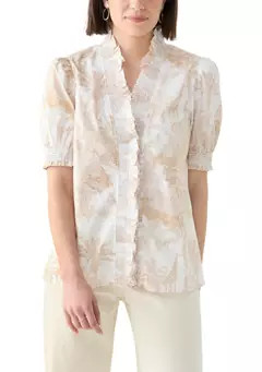 Crown & Ivy™ Women's Smock Neck Ruffle Printed Blouse | Belk