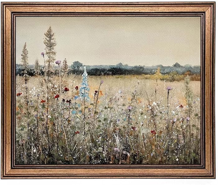 Gold Framed Vintage Wall Art Classical French Landscape Wildflowers Botanical Painting Canvas Pri... | Amazon (US)