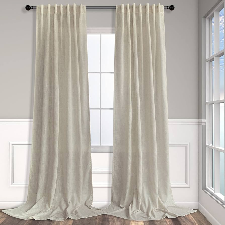 Pitalk Living Room Curtains 105 Inch Length 2 Panels Set Back Tab Beige Linen Sheer Curtains Extr... | Amazon (US)